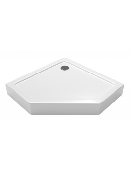 White, corner, pentagonal, pentagonal shower tray for a glass shower enclosure